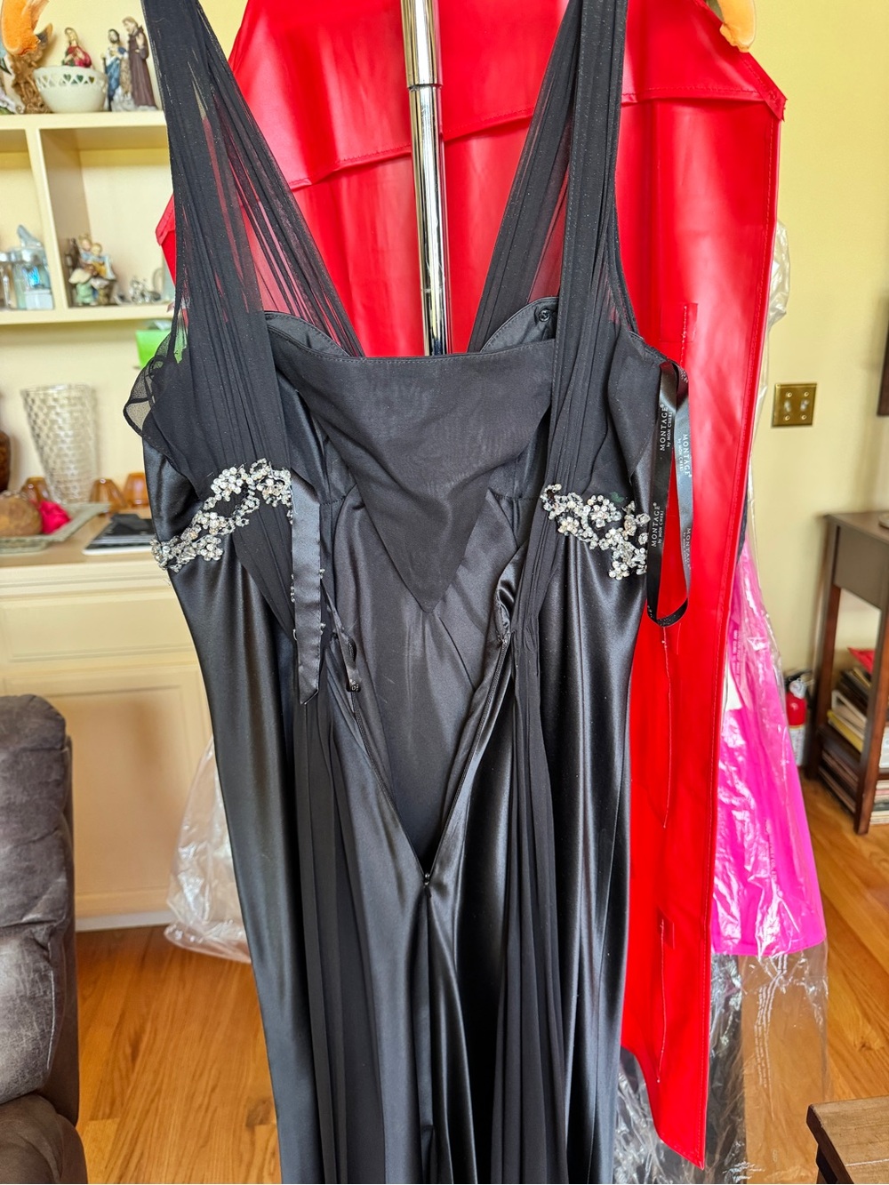 Montage by Mon Cheri Black Evening Dress with Crystal Accents